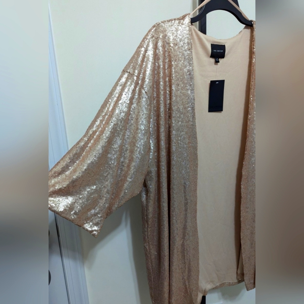 The Limited Womans  Gold Champagne Sequin Open Jacket Topper Size